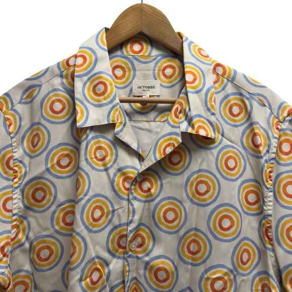 Octobre Editions Mens Size XL White Geometric Circles Button Front S/S Shirt euc - Picture 1 of 5